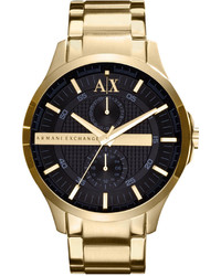 Ax Armani Exchange Watch Yellow Gold Ion Plated Stainless Steel Bracelet 46mm Ax2122