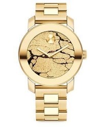 Movado Bold Crackle Goldtone Ip Stainless Steel Bracelet Watch