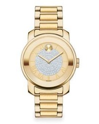 Movado Bold Luxe Crystal Goldtone Ip Stainless Steel Bracelet Watch