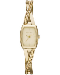 DKNY Crosswalk Crystal Accent Gold Tone Stainless Steel Half Bangle Bracelet Watch 28x17mm Ny2237