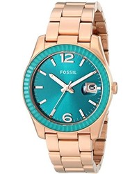 Fossil Es3730 Perfect Boyfriend Rose Gold Tone Stainless Steel Watch With Link Bracelet