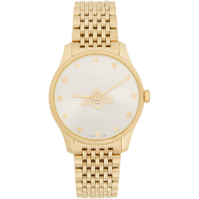 Gucci Gold Slim G Timeless Bee Watch, $1,450 | SSENSE | Lookastic