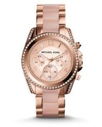 Michael Kors Michl Kors Blair Rose Goldtone Stainless Steel Glitz Chronograph Bracelet Watch