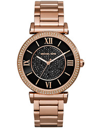 Michael Kors Michl Kors Caitlin Rose Golden Watch With Black Dial