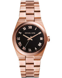 Michael Kors Michl Kors Mid Size Channing Rose Golden Stainless Steel Three Hand Watch