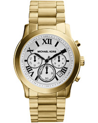 Michael Kors Michl Kors Mid Size Cooper Golden Stainless Steel Runway Chronograph Watch