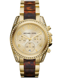 Michael Kors Michl Kors Mid Size Golden Stainless Steel Blair Chronograph Glitz Watch