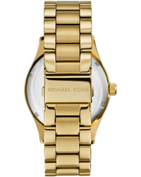 Michael Kors Michl Kors Mid Size Golden Stainless Steel Layton Three Hand Glitz Watch
