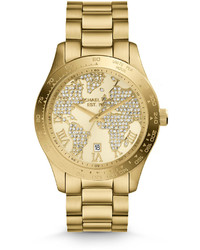 Michael Kors Michl Kors Mid Size Golden Stainless Steel Layton Three Hand Glitz Watch
