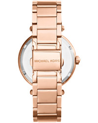 Michael Kors Michl Kors Mid Size Rose Golden Stainless Steel Parker Chronograph Glitz Watch