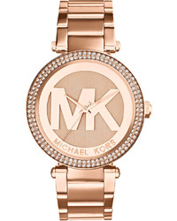 Michael Kors Michl Kors Mid Size Rose Golden Stainless Steel Parker Chronograph Glitz Watch