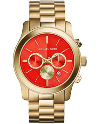 Michael Kors Michl Kors Oversize Golden Stainless Steel Runway Chronograph Watch