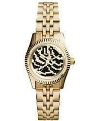 Michael Kors Michl Kors Petite Lexington Goldtone Stainless Steel Zebra Print Pave Bracelet Watch
