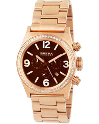 Brera Rose Gold Plated Stainless Steel Brown Dial Chronograph Watch W Diamonds