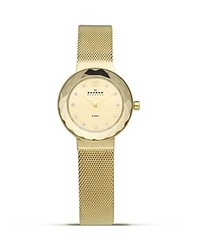 Skagen Faceted Bezel Gold Steel Watch 25mm
