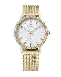 Skagen Stripe Mesh Bracelet Watch 32mm Gold