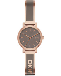 DKNY Soho Gray Enamel And Rose Gold Tone Stainless Steel Half Bangle Bracelet Watch 24mm Ny2359
