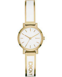 DKNY Soho White Enamel And Gold Tone Stainless Steel Half Bangle Bracelet Watch 24mm Ny2358