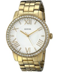 GUESS U0329l2 Dazzling Oversized Gold Tone Watch With Roman Numerals Genuine Crystals