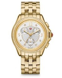 Michele Watches Belmore Chronograph Diamond Goldtone Stainless Steel Bracelet Watch