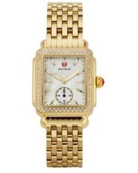 Michele Watches Deco 16 Diamond Mother Of Pearl Two0 Tone Stainless Steel Bracelet Watch