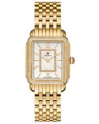 Michele Watches Deco Ii 16 Diamond Mother Of Pearl 18k Goldplated Stainless Steel Bracelet Watch