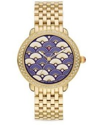 Michele Watches Serein 16 Blue Fan Diamond Goldtone Stainless Steel Bracelet Watch