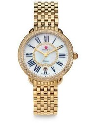 Michele Watches Serein 16 Diamond Mother Of Pearl 18k Goldplated Stainless Steel Bracelet Watch