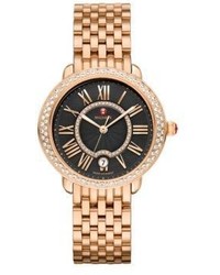 Michele Watches Serein 16 Diamond Rose Goldtone Stainless Steel Bracelet Watch