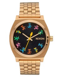 Nixon X Grateful Dead The Time Teller Stainless Bracelet Watch In All Gold Dancing Bears At Nordstrom