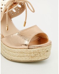 Lipsy Brooke Rose Gold Metallic Tie Up Wedge Sandals