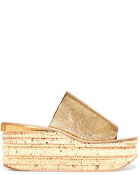 Chloé Camille Metallic Cracked Leather Platform Sandals Gold