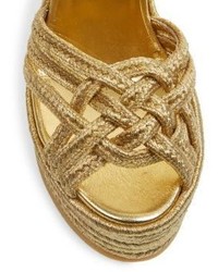 Saint Laurent Metallic Espadrille Wedge Sandals