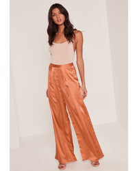 Missguided Bronze Pleat Front Wide Leg Trousers
