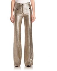 Gold Wool Flare Pants