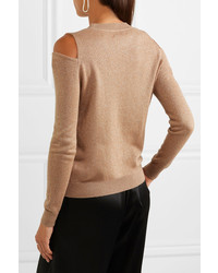 Allude Cold Shoulder Metallic Wool And Cashmere Blend Sweater Gold