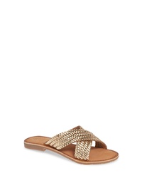 Gold Woven Leather Flat Sandals