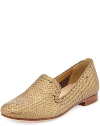 Gold Woven Leather Loafers