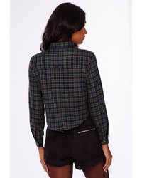 Missguided Teal Checked Cropped Shirt