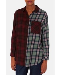 Topshop Marvin Oversized Mixed Plaid Shirt Red Multi 8