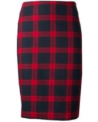 Green and Red Plaid Pencil Skirt