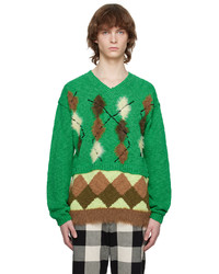 Green Argyle Crew-neck Sweater