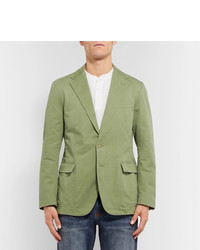 Polo Ralph Lauren Green Slim Fit Unstructured Brushed Cotton Blend Twill Blazer