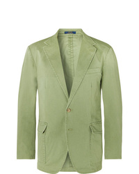 Polo Ralph Lauren Green Slim Fit Unstructured Brushed Cotton Blend Twill Blazer