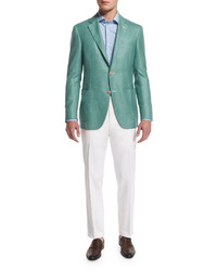 Canali Solid Wool Blend Two Button Blazer Light Green