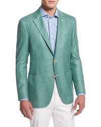 Canali Solid Wool Blend Two Button Blazer Light Green