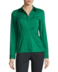 Lafayette 148 New York Evalina Ruched Front Blouse Green