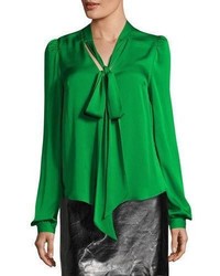 Milly Long Sleeve Tie Neck Stretch Silk Blouse