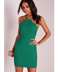 Missguided Scallop Bodycon Dress Green