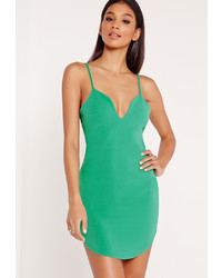 Missguided Strappy Plunge Bodycon Dress Green